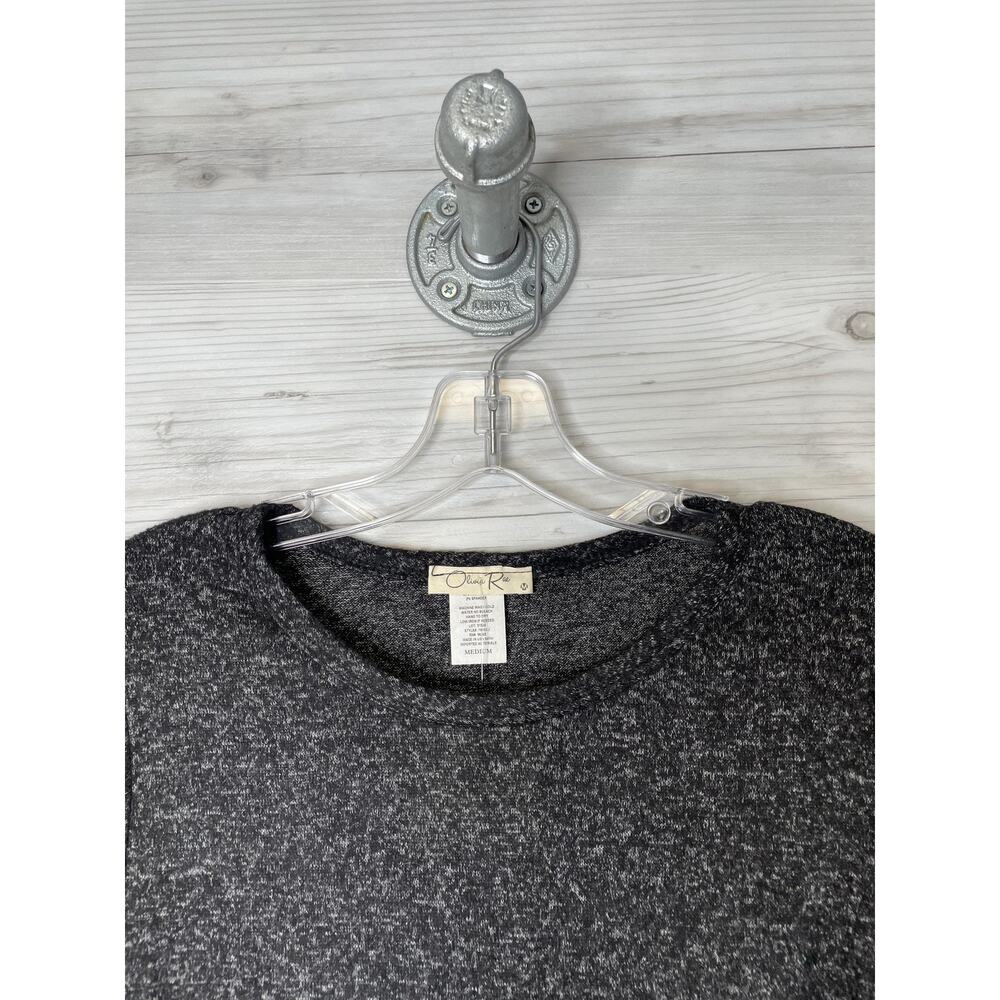 Olivia Rae Shirt Womens Medium Black Heathered Long Sleeve Tie Hem Made USA - Picture 2 of 8